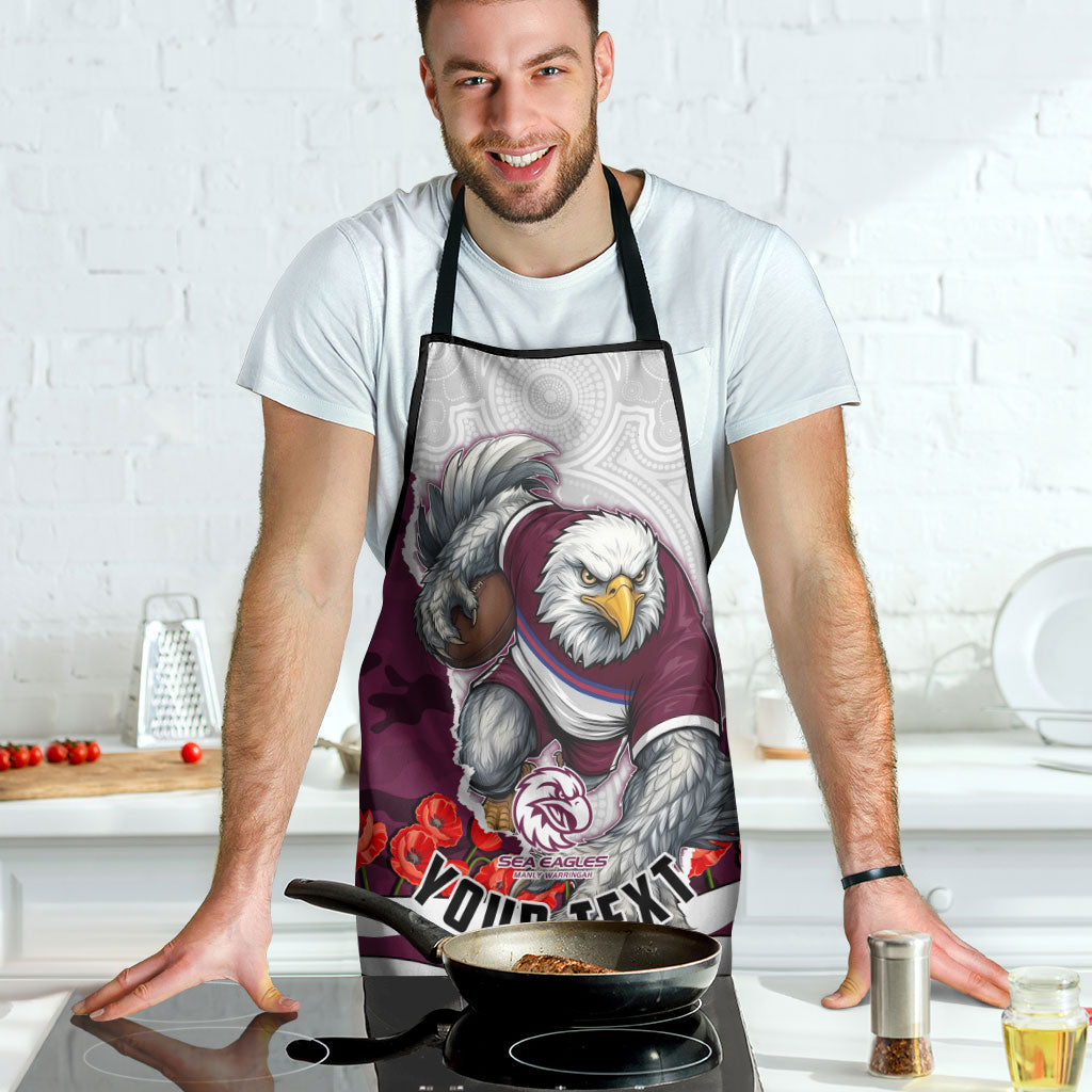 Personalized Sea Eagles ANZAC Tribute Apron Poppy Field Soldier Silhouette Aboriginal Rugby Mascot