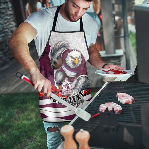 Personalized Sea Eagles ANZAC Tribute Apron Poppy Field Soldier Silhouette Aboriginal Rugby Mascot