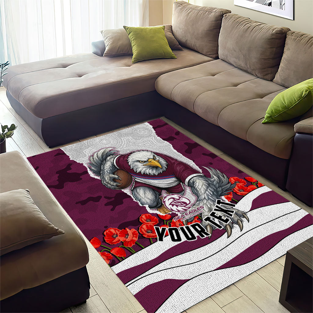 Personalized Sea Eagles ANZAC Tribute Area Rug Poppy Field Soldier Silhouette Aboriginal Rugby Mascot
