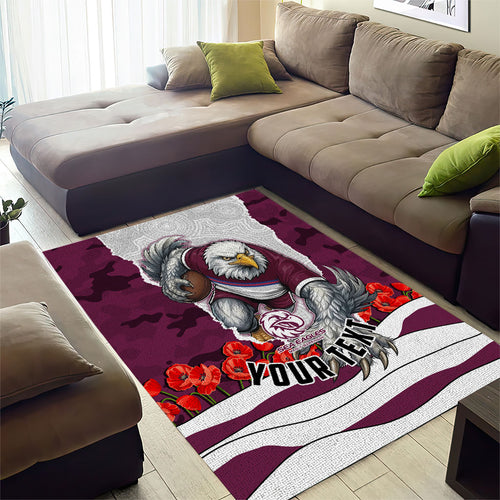 Personalized Sea Eagles ANZAC Tribute Area Rug Poppy Field Soldier Silhouette Aboriginal Rugby Mascot