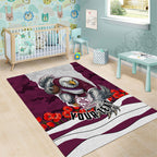 Personalized Sea Eagles ANZAC Tribute Area Rug Poppy Field Soldier Silhouette Aboriginal Rugby Mascot