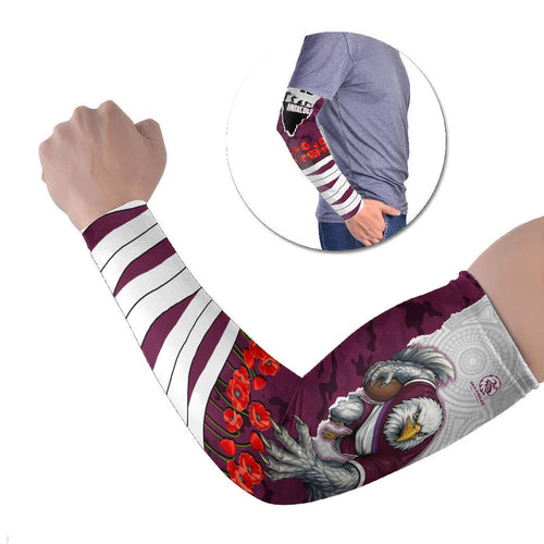 Personalized Sea Eagles ANZAC Tribute Arm Sleeves Poppy Field Soldier Silhouette Aboriginal Rugby Mascot