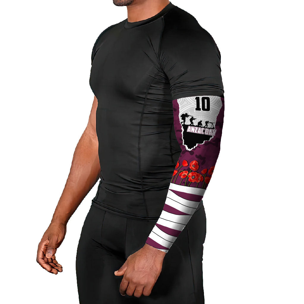 Personalized Sea Eagles ANZAC Tribute Arm Sleeves Poppy Field Soldier Silhouette Aboriginal Rugby Mascot