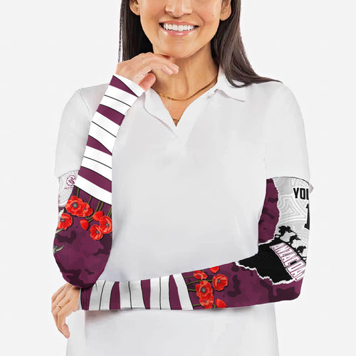 Personalized Sea Eagles ANZAC Tribute Arm Sleeves Poppy Field Soldier Silhouette Aboriginal Rugby Mascot