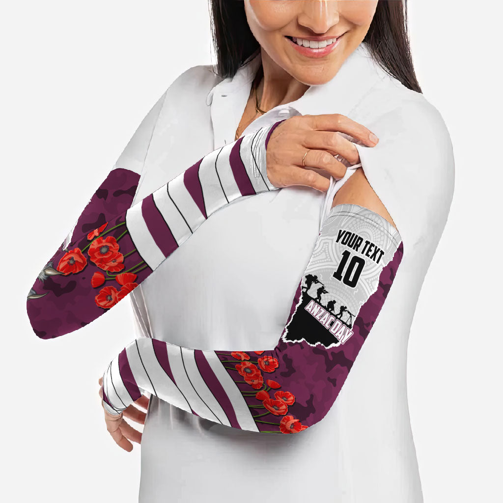 Personalized Sea Eagles ANZAC Tribute Arm Sleeves Poppy Field Soldier Silhouette Aboriginal Rugby Mascot