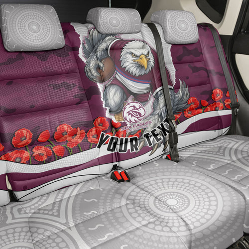 Personalized Sea Eagles ANZAC Tribute Back Car Seat Cover Poppy Field Soldier Silhouette Aboriginal Rugby Mascot
