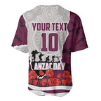 Personalized Sea Eagles ANZAC Tribute Baseball Jersey Poppy Field Soldier Silhouette Aboriginal Rugby Mascot