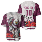 Personalized Sea Eagles ANZAC Tribute Baseball Jersey Poppy Field Soldier Silhouette Aboriginal Rugby Mascot