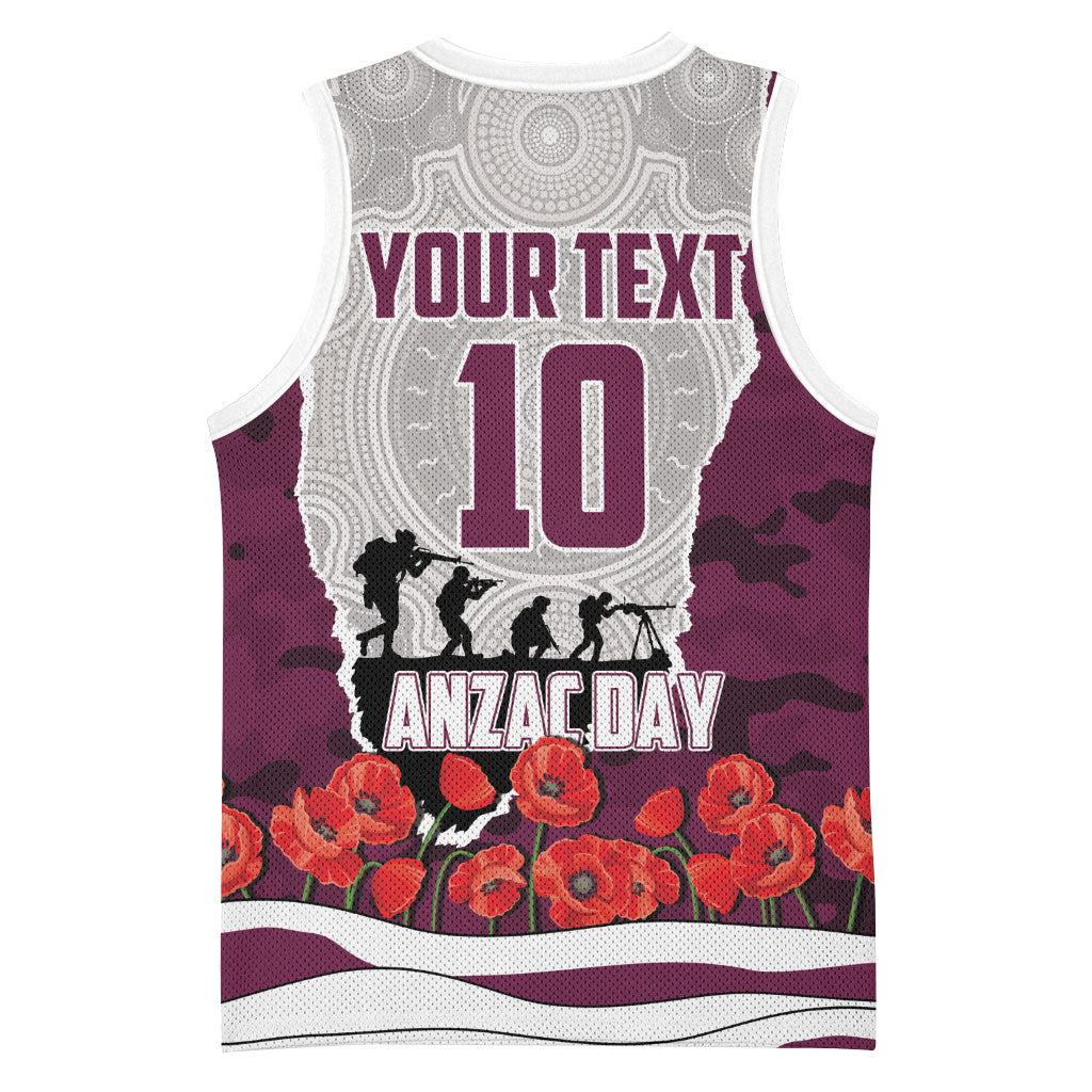 Personalized Sea Eagles ANZAC Tribute Basketball Jersey Poppy Field Soldier Silhouette Aboriginal Rugby Mascot
