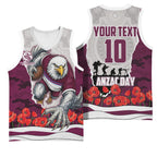 Personalized Sea Eagles ANZAC Tribute Basketball Jersey Poppy Field Soldier Silhouette Aboriginal Rugby Mascot