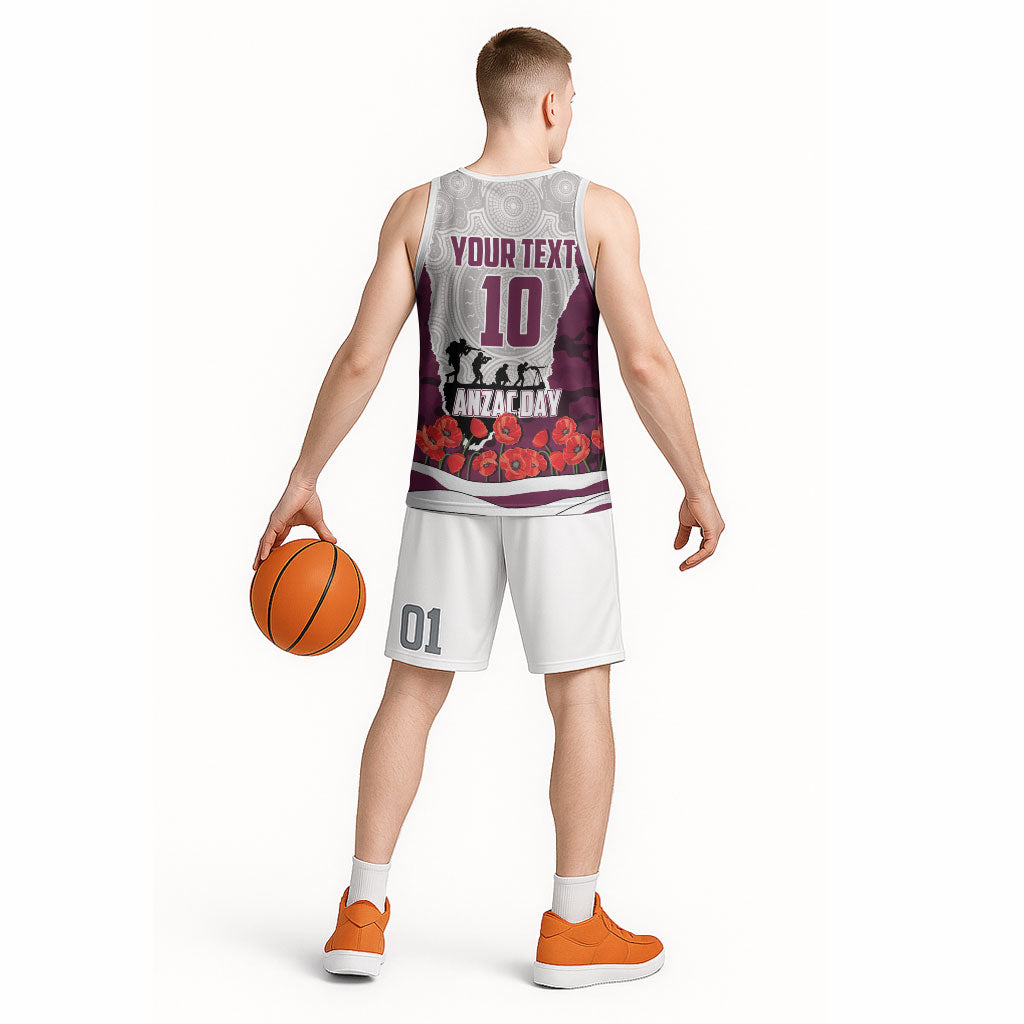 Personalized Sea Eagles ANZAC Tribute Basketball Jersey Poppy Field Soldier Silhouette Aboriginal Rugby Mascot