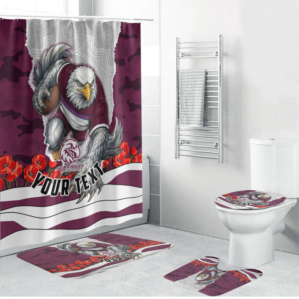 Personalized Sea Eagles ANZAC Tribute Bathroom Set Poppy Field Soldier Silhouette Aboriginal Rugby Mascot