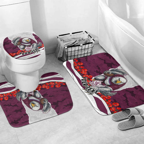 Personalized Sea Eagles ANZAC Tribute Bathroom Set Poppy Field Soldier Silhouette Aboriginal Rugby Mascot