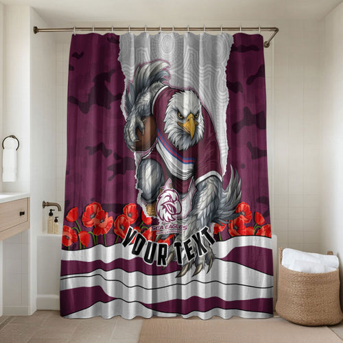 Personalized Sea Eagles ANZAC Tribute Bathroom Set Poppy Field Soldier Silhouette Aboriginal Rugby Mascot