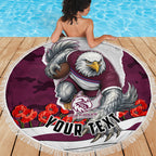 Personalized Sea Eagles ANZAC Tribute Beach Blanket Poppy Field Soldier Silhouette Aboriginal Rugby Mascot