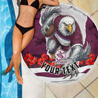 Personalized Sea Eagles ANZAC Tribute Beach Blanket Poppy Field Soldier Silhouette Aboriginal Rugby Mascot