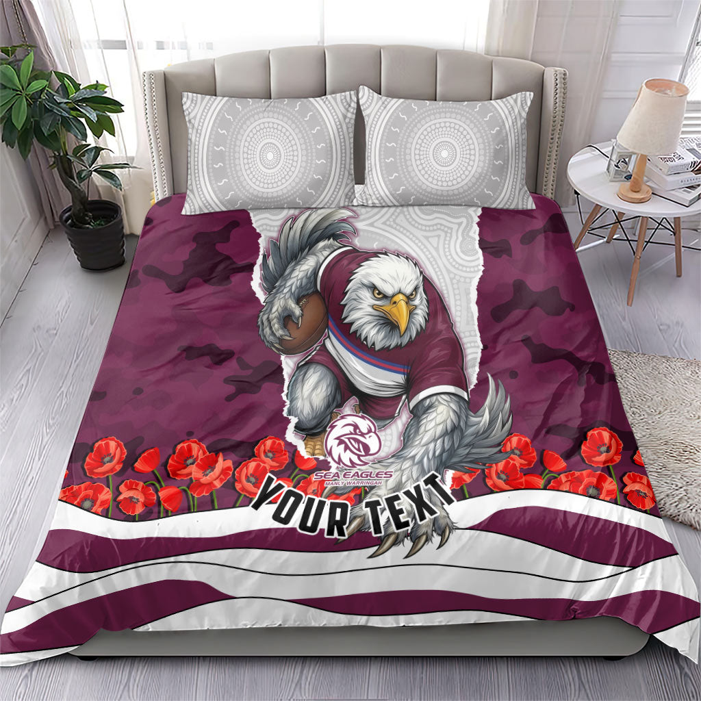 Personalized Sea Eagles ANZAC Tribute Bedding Set Poppy Field Soldier Silhouette Aboriginal Rugby Mascot