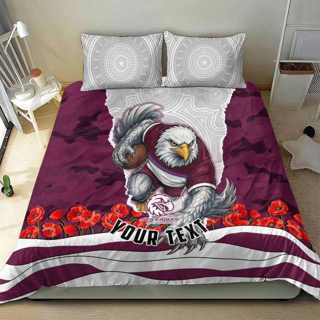 Personalized Sea Eagles ANZAC Tribute Bedding Set Poppy Field Soldier Silhouette Aboriginal Rugby Mascot