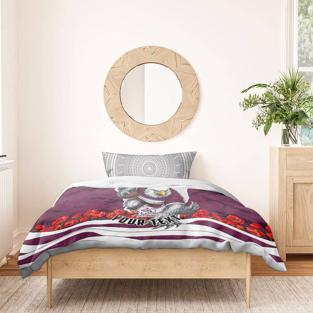 Personalized Sea Eagles ANZAC Tribute Bedding Set Poppy Field Soldier Silhouette Aboriginal Rugby Mascot
