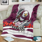Personalized Sea Eagles ANZAC Tribute Blanket Poppy Field Soldier Silhouette Aboriginal Rugby Mascot