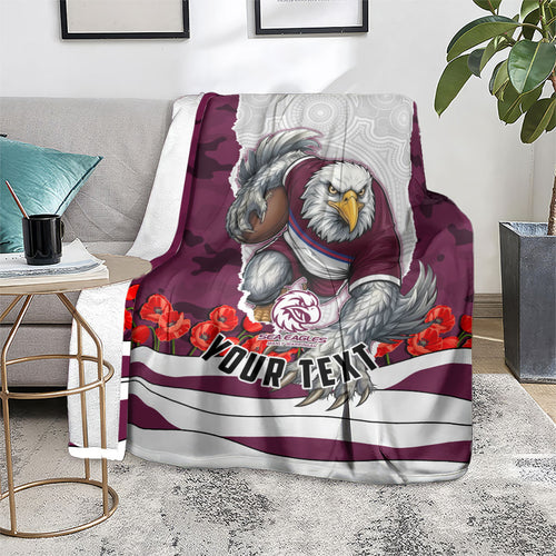 Personalized Sea Eagles ANZAC Tribute Blanket Poppy Field Soldier Silhouette Aboriginal Rugby Mascot