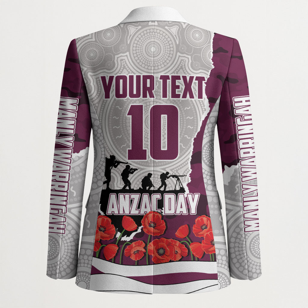 Personalized Sea Eagles ANZAC Tribute Blazer Poppy Field Soldier Silhouette Aboriginal Rugby Mascot