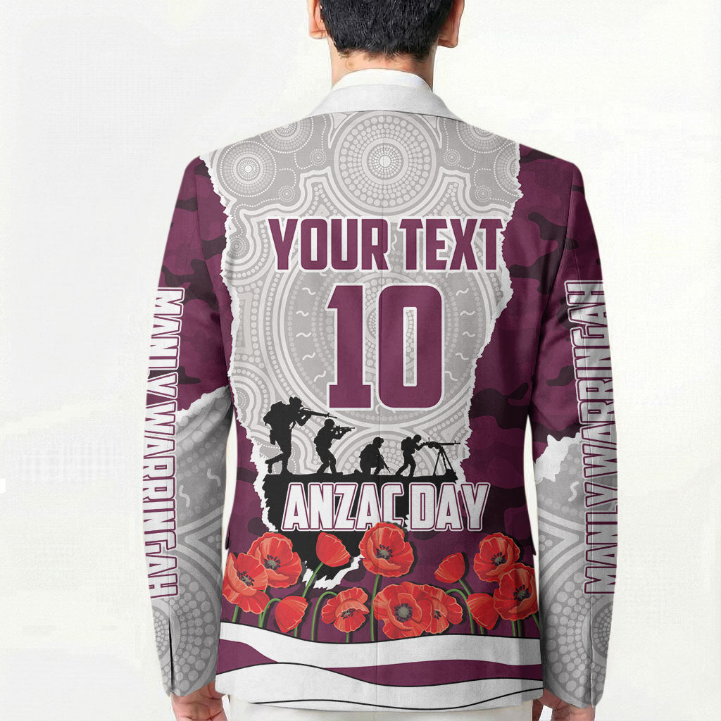 Personalized Sea Eagles ANZAC Tribute Blazer Poppy Field Soldier Silhouette Aboriginal Rugby Mascot