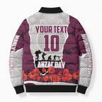 Personalized Sea Eagles ANZAC Tribute Bomber Puffer Jacket Poppy Field Soldier Silhouette Aboriginal Rugby Mascot