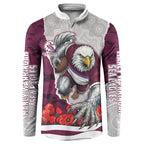 Personalized Sea Eagles ANZAC Tribute Button Sweatshirt Poppy Field Soldier Silhouette Aboriginal Rugby Mascot