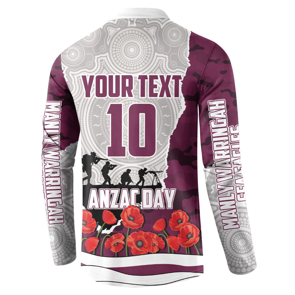 Personalized Sea Eagles ANZAC Tribute Button Sweatshirt Poppy Field Soldier Silhouette Aboriginal Rugby Mascot