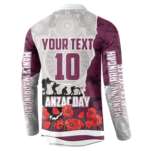 Personalized Sea Eagles ANZAC Tribute Button Sweatshirt Poppy Field Soldier Silhouette Aboriginal Rugby Mascot