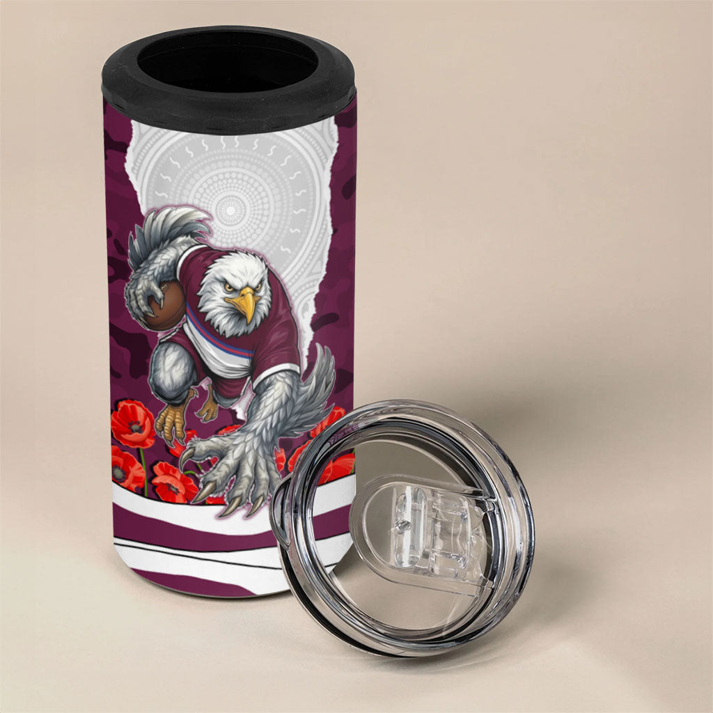 Personalized Sea Eagles ANZAC Tribute 4 in 1 Can Cooler Tumbler Poppy Field Soldier Silhouette Aboriginal Rugby Mascot
