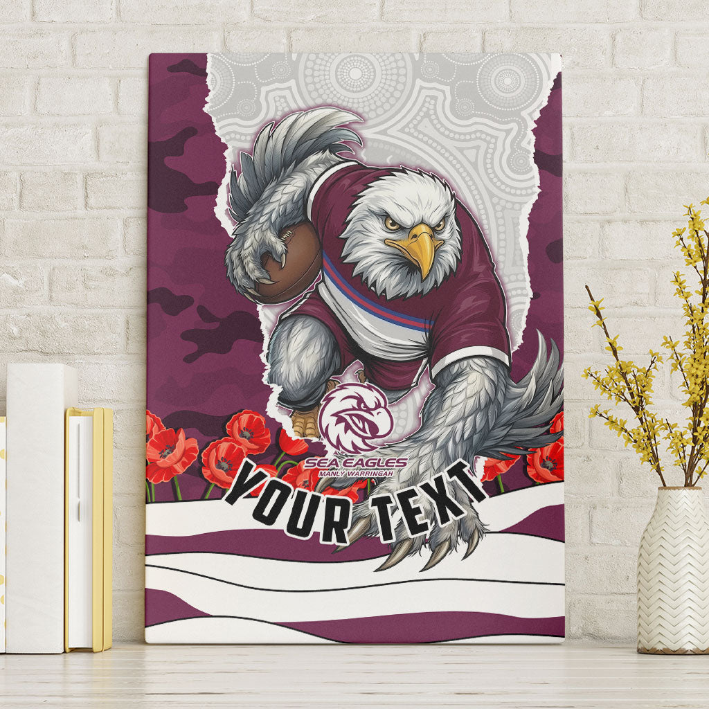 Personalized Sea Eagles ANZAC Tribute Canvas Wall Art Poppy Field Soldier Silhouette Aboriginal Rugby Mascot