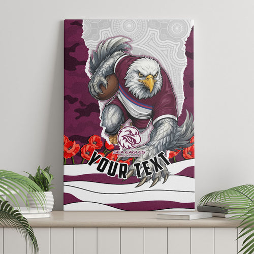 Personalized Sea Eagles ANZAC Tribute Canvas Wall Art Poppy Field Soldier Silhouette Aboriginal Rugby Mascot