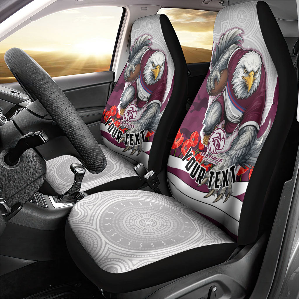Personalized Sea Eagles ANZAC Tribute Car Seat Cover Poppy Field Soldier Silhouette Aboriginal Rugby Mascot
