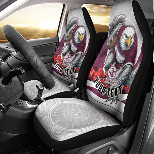 Personalized Sea Eagles ANZAC Tribute Car Seat Cover Poppy Field Soldier Silhouette Aboriginal Rugby Mascot