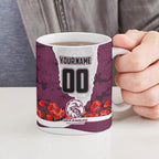 Personalized Sea Eagles ANZAC Tribute Ceramic Mug Poppy Field Soldier Silhouette Aboriginal Rugby Mascot