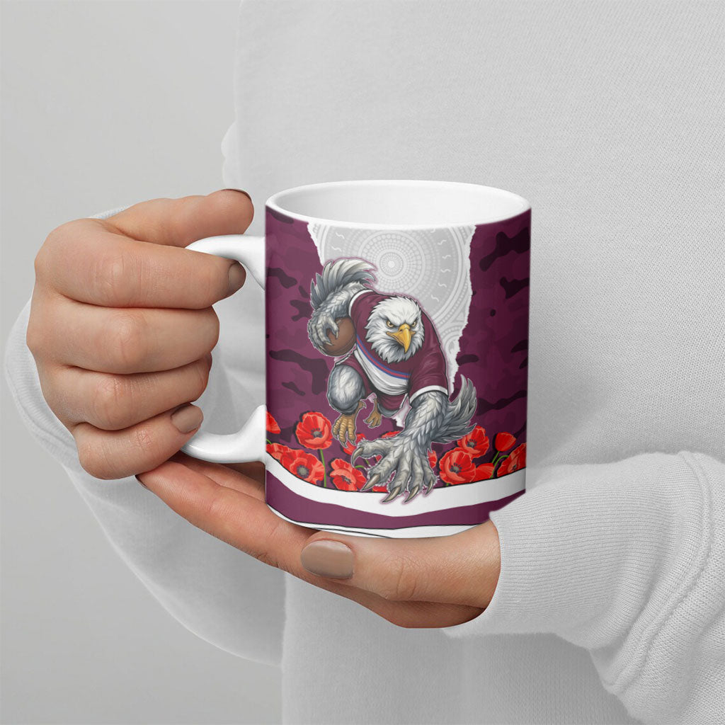 Personalized Sea Eagles ANZAC Tribute Ceramic Mug Poppy Field Soldier Silhouette Aboriginal Rugby Mascot