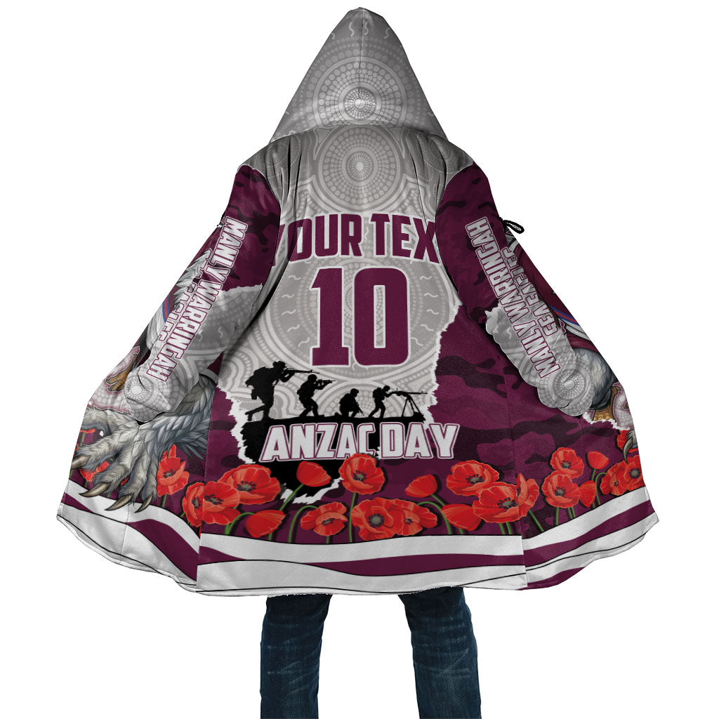 Personalized Sea Eagles ANZAC Tribute Cloak Poppy Field Soldier Silhouette Aboriginal Rugby Mascot