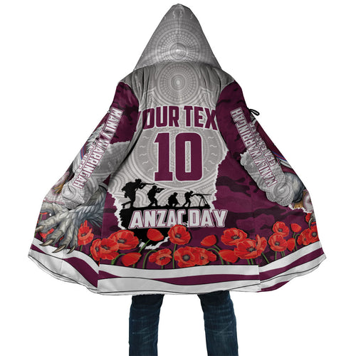Personalized Sea Eagles ANZAC Tribute Cloak Poppy Field Soldier Silhouette Aboriginal Rugby Mascot