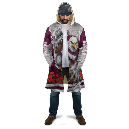 Personalized Sea Eagles ANZAC Tribute Cloak Poppy Field Soldier Silhouette Aboriginal Rugby Mascot