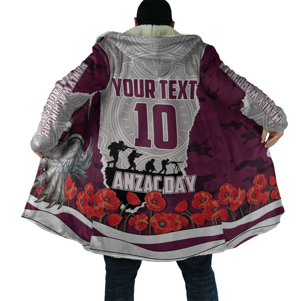 Personalized Sea Eagles ANZAC Tribute Cloak Poppy Field Soldier Silhouette Aboriginal Rugby Mascot