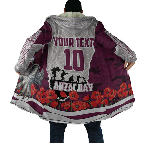 Personalized Sea Eagles ANZAC Tribute Cloak Poppy Field Soldier Silhouette Aboriginal Rugby Mascot