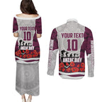 Personalized Sea Eagles ANZAC Tribute Couples Matching Puletasi and Long Sleeve Button Shirt Poppy Field Soldier Silhouette Aboriginal Rugby Mascot