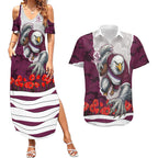 Personalized Sea Eagles ANZAC Tribute Couples Matching Summer Maxi Dress and Hawaiian Shirt Poppy Field Soldier Silhouette Aboriginal Rugby Mascot