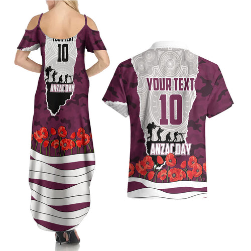 Personalized Sea Eagles ANZAC Tribute Couples Matching Summer Maxi Dress and Hawaiian Shirt Poppy Field Soldier Silhouette Aboriginal Rugby Mascot