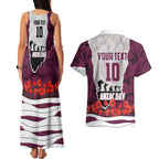 Personalized Sea Eagles ANZAC Tribute Couples Matching Tank Maxi Dress and Hawaiian Shirt Poppy Field Soldier Silhouette Aboriginal Rugby Mascot