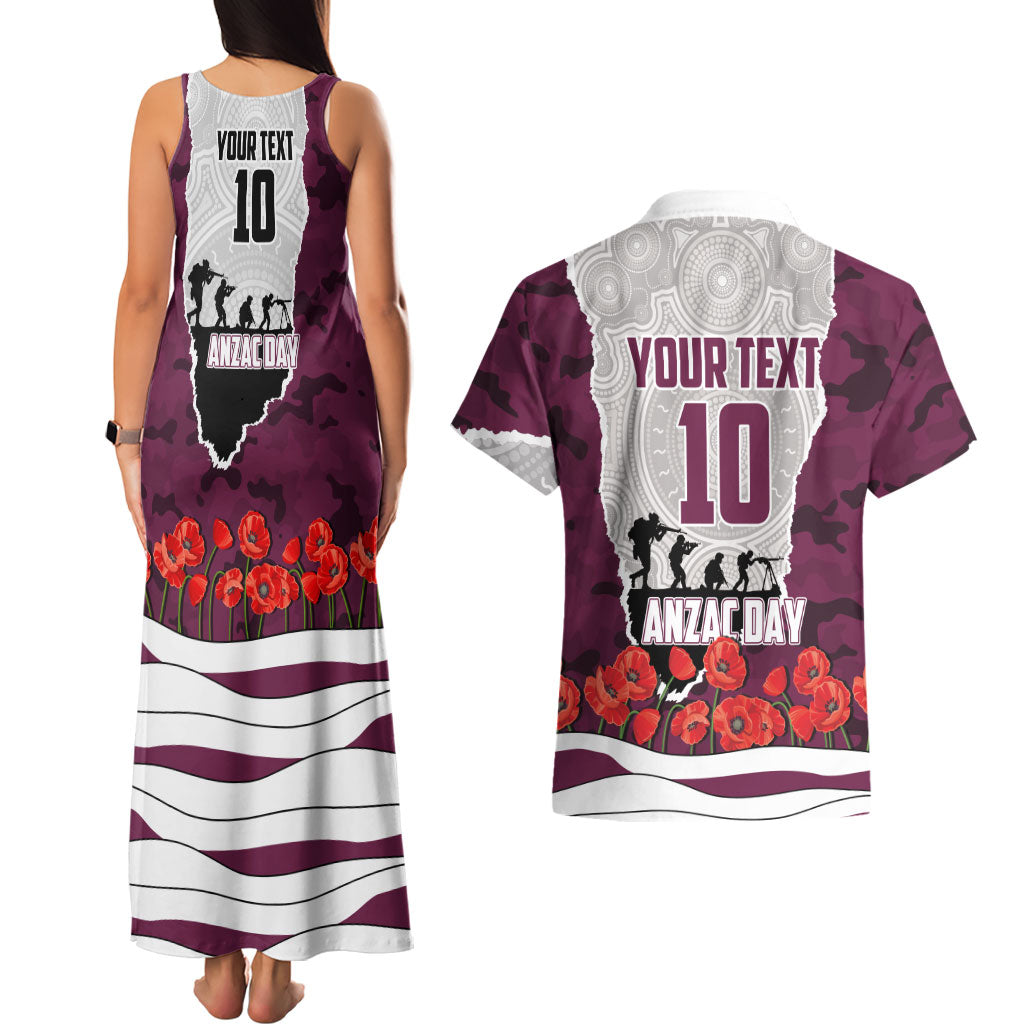 Personalized Sea Eagles ANZAC Tribute Couples Matching Tank Maxi Dress and Hawaiian Shirt Poppy Field Soldier Silhouette Aboriginal Rugby Mascot