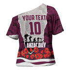 Personalized Sea Eagles ANZAC Tribute Cross Shoulder Shirt Poppy Field Soldier Silhouette Aboriginal Rugby Mascot