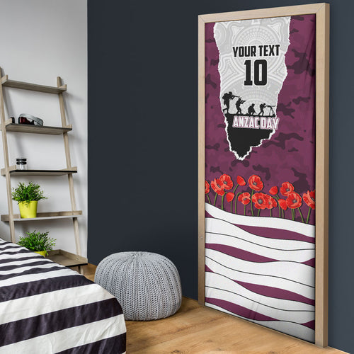 Personalized Sea Eagles ANZAC Tribute Door Cover Poppy Field Soldier Silhouette Aboriginal Rugby Mascot